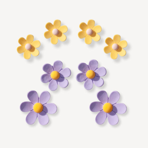 Purple & Yellow Multi Size Flowers Shoe Charms Set of 8