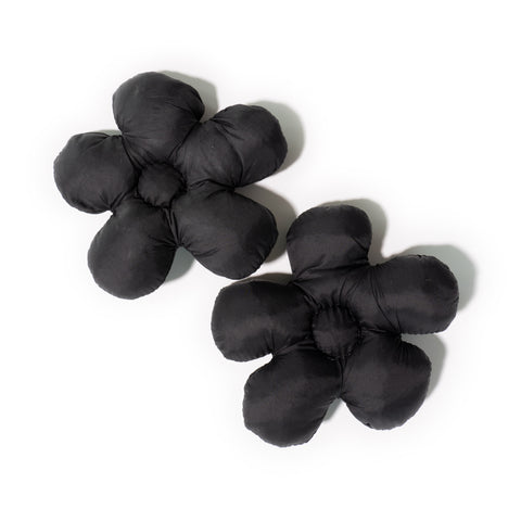 Pair of Plush Flower Shoe Charms in Black