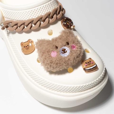 Plush Brown Bear Shoe Charm Set with Caramel Chains