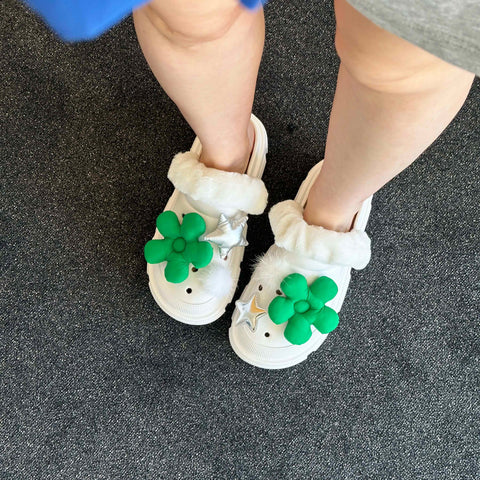 Pair of Plush Flower Shoe Charms in Green