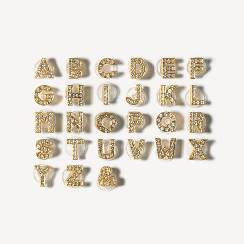 Bling Rhinestone Letter Shoe Charms in Gold