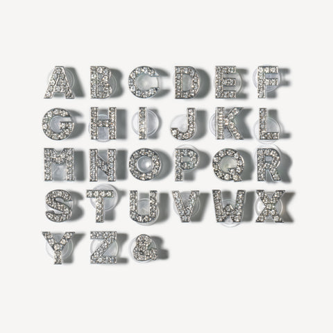Bling Rhinestone Letter Shoe Charms in Silver