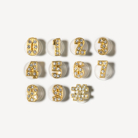 Bling Rhinestone Number Shoe Charms in Gold