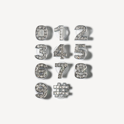 Bling Rhinestone Number Shoe Charms in Silver