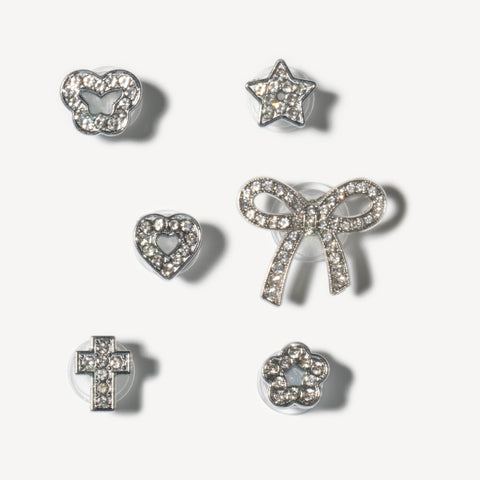 Heart Bling Rhinestone Decorative Shoe Charms in Silver