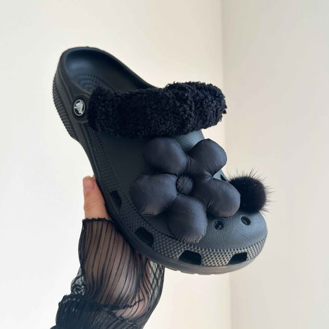 Pair of Teddy Boucle Fabric Strap Covers in Black