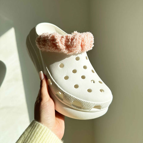 Pair of Teddy Boucle Fabric Strap Covers in Baby Pink